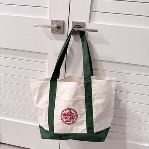 TRADER JOES Large Green and White Tote Bag
